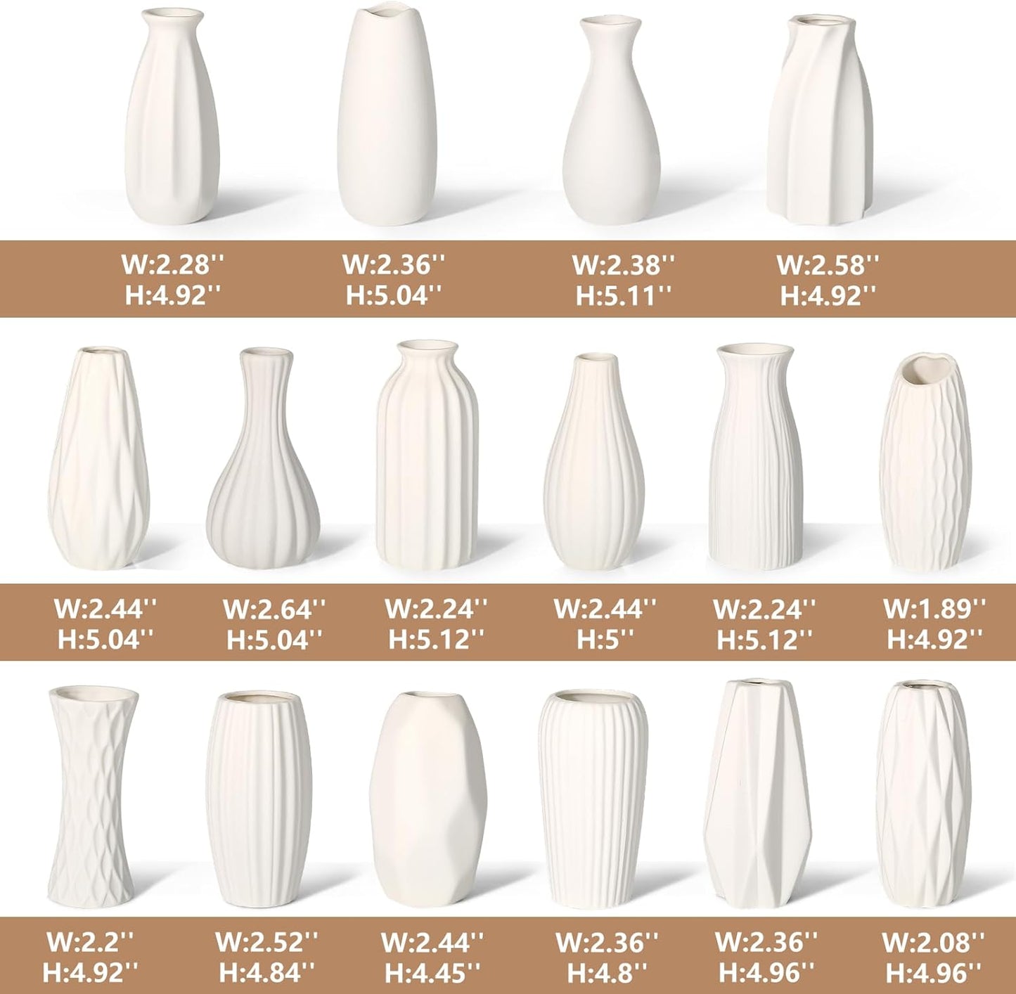 Ceramic Bud Vases / Unglazed Vases / White / Set of 16