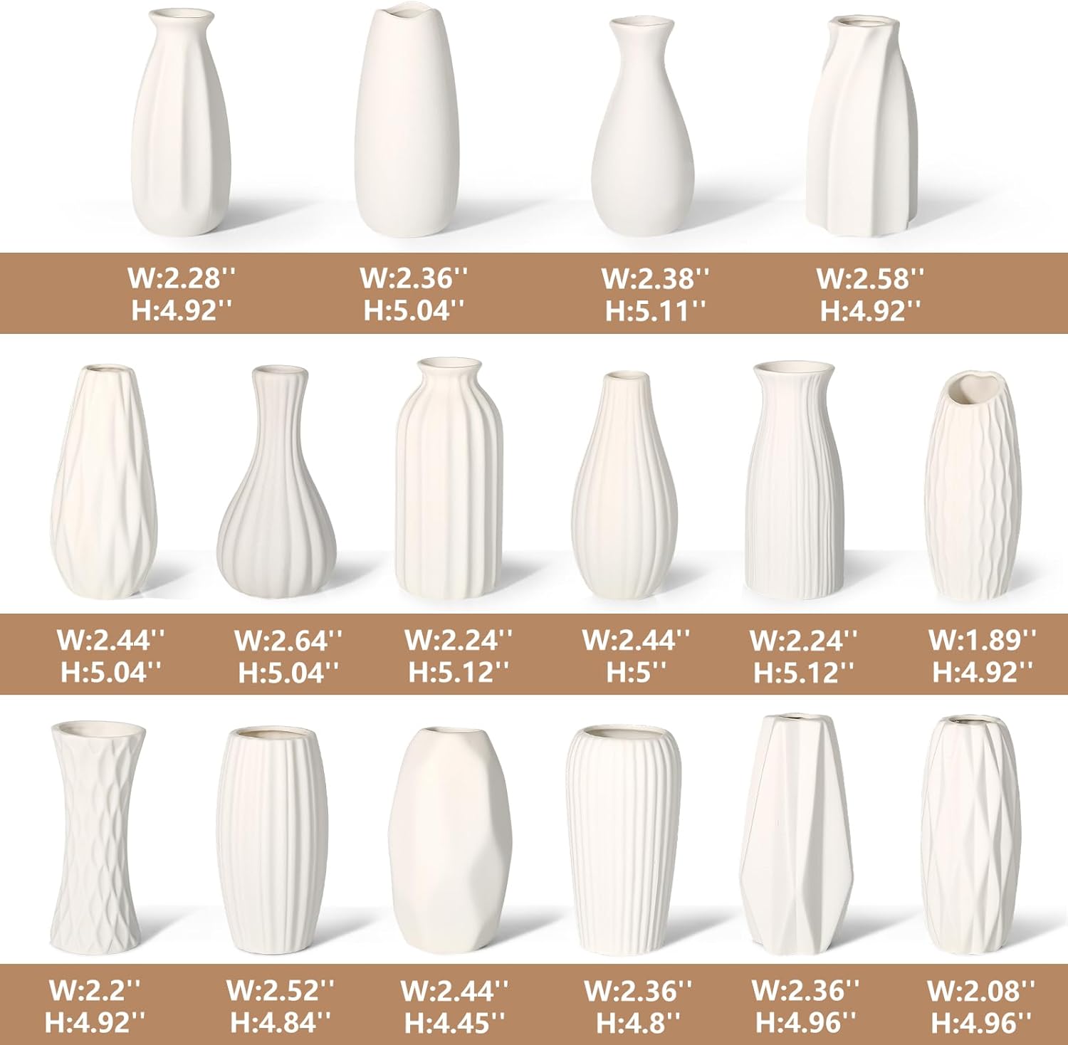 Ceramic Bud Vases / Unglazed Vases / White / Set of 16