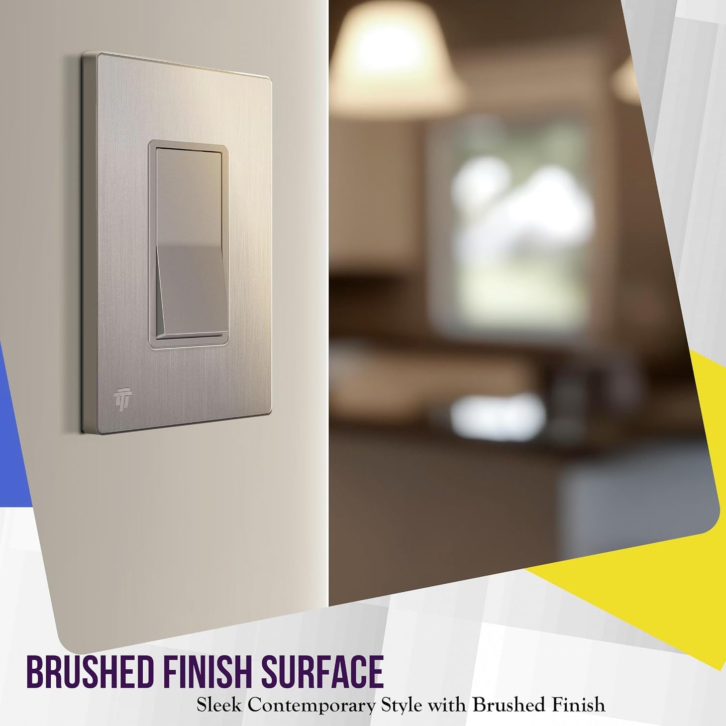 ENERLITES 1-Gang Brushed Nickel Screwless Decorator Wall Plate Outlet Cover | 10 Pack, Size 4.68" x 2.93", Fits light