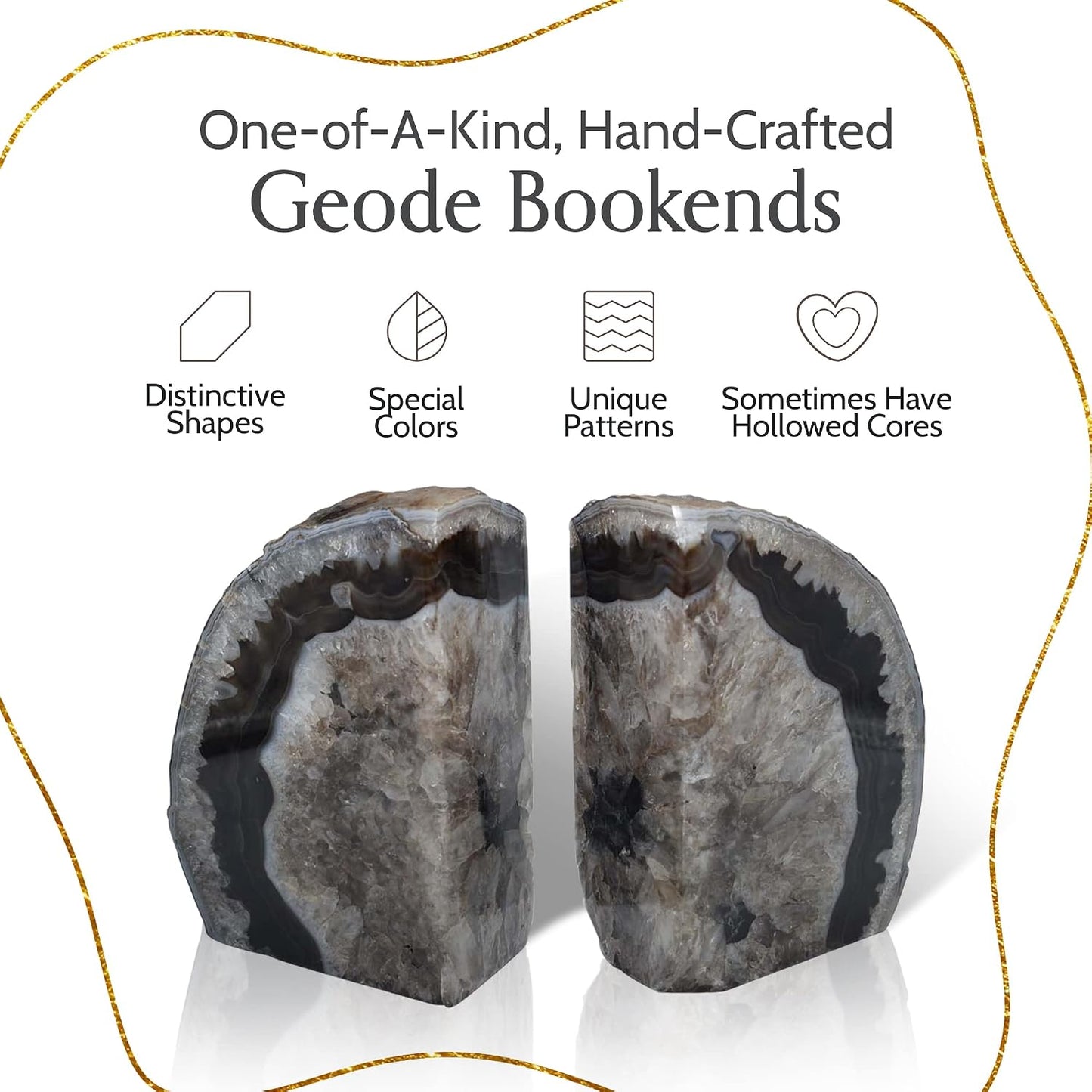 A Quality Agate Geode Bookends / Black / A Grade 4 - 6 Lbs