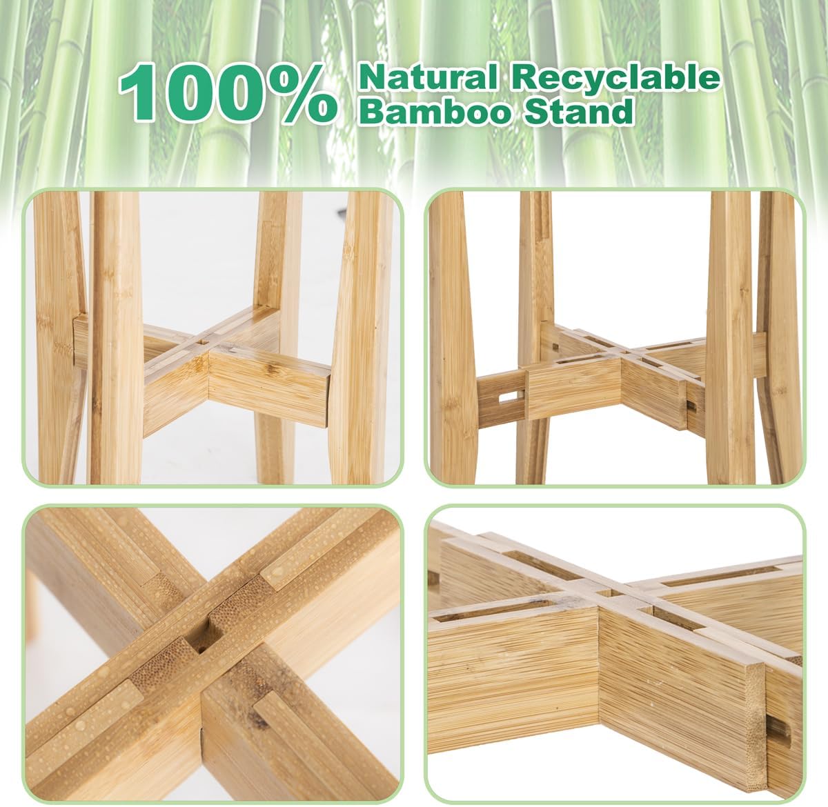 Rnined Plant Stand Indoor, Bamboo Plant Shelf, Adjustable Corner Plants Flower Holders Single Floor Plant Stand, Fits 8