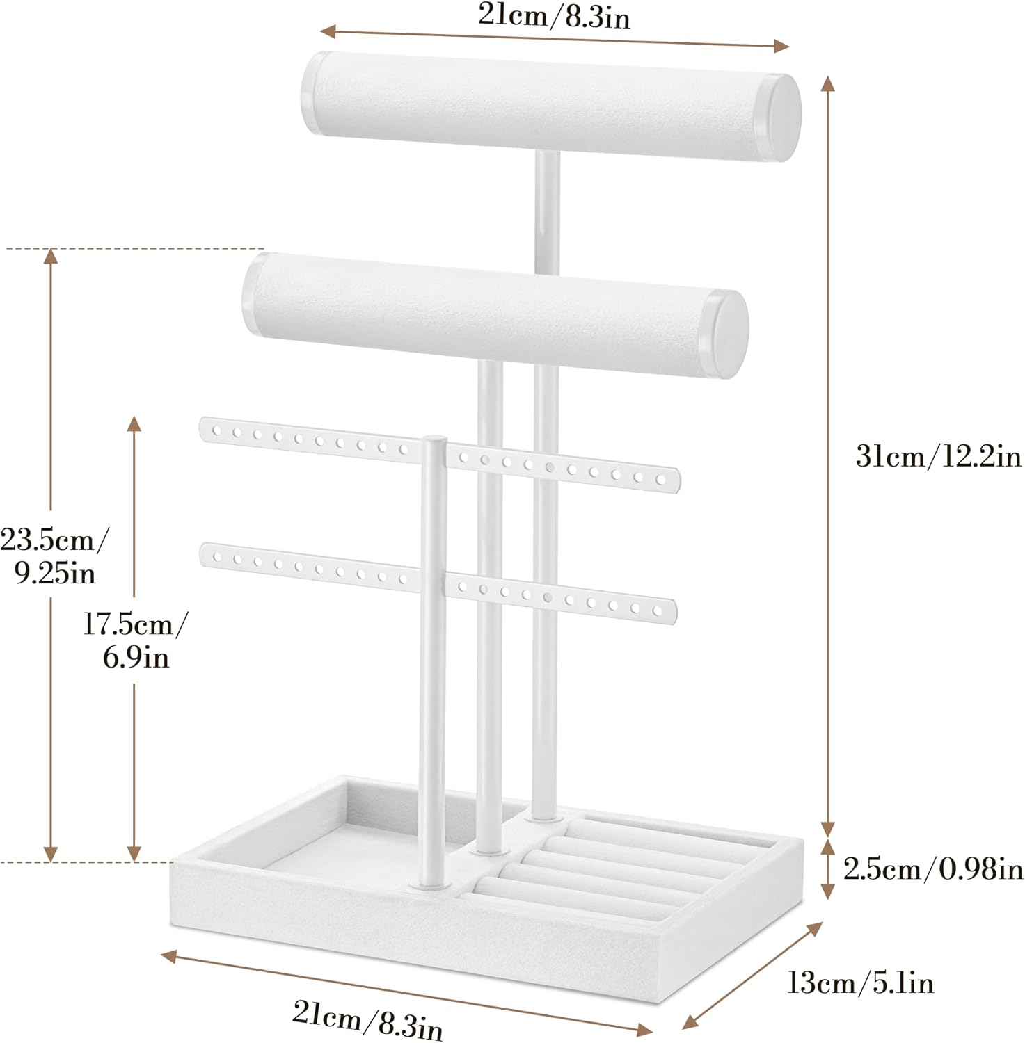 Detachable T Bar Velvet Bracelet Holder / Pure White / Standard