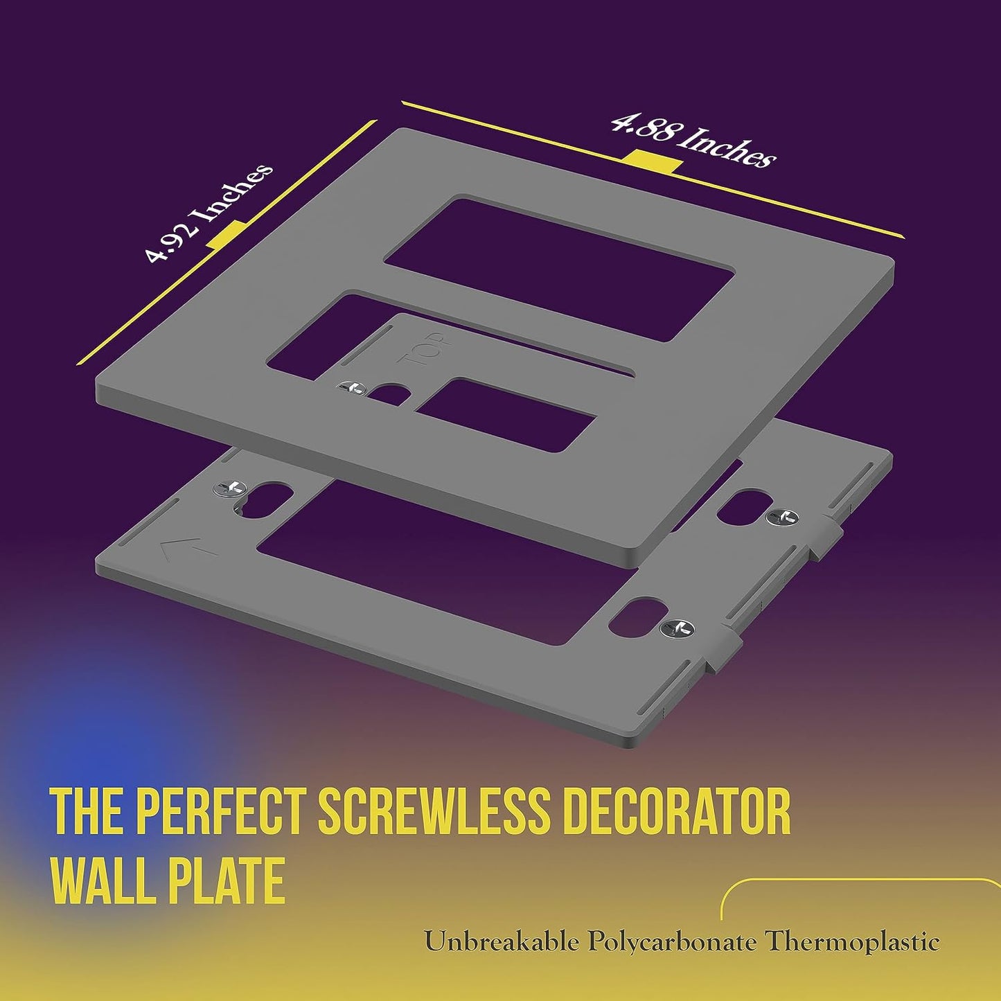 ENERLITES 2-Gang Gray Mid-Size Screwless Decorator Wall Plate, 10 Pack | Size 4.88" x 4.92", Plate cover Fits light