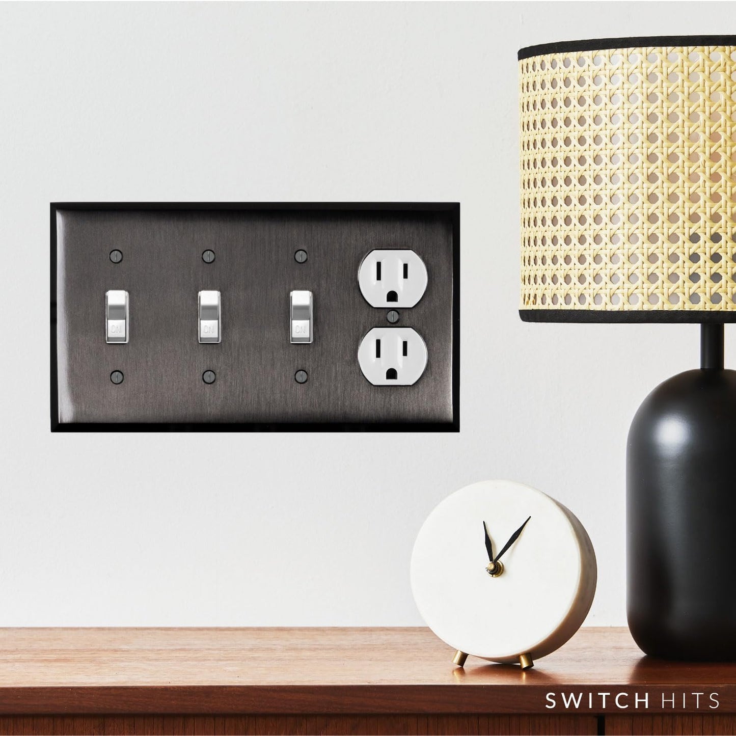 Satin Nickel Black Outlet Wall Plate | 3 Toggle - 1 Duplex | 8.25" x 4.5" | Hand-Polished Brass Construction