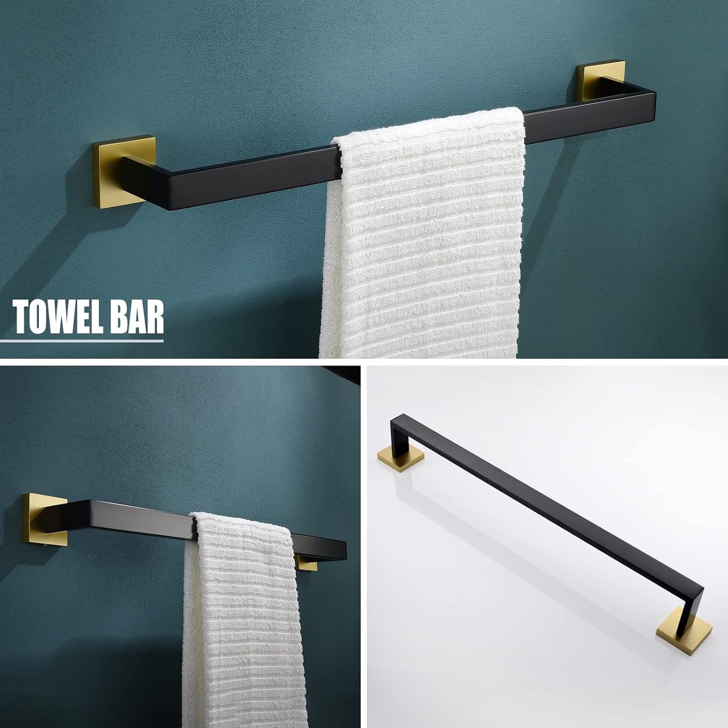 YACVCL 5 Pieces Bathroom Hardware Set, Black and Gold Towel Bar Set, 23.6 inch Towel Bar Hand Towel Holder Wall Mounted
