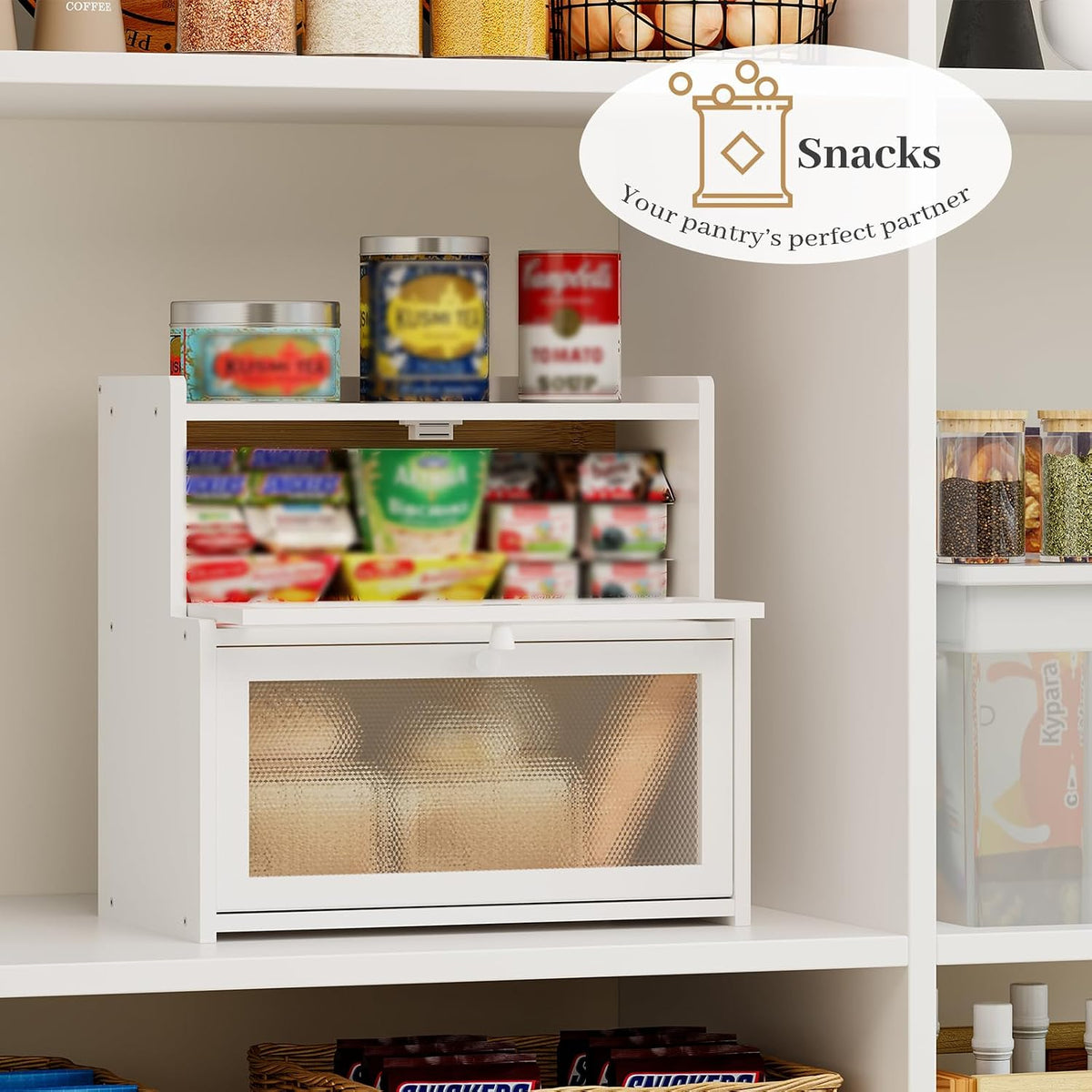Bread Box for Kitchen Countertop, Large Bamboo Bread Storage Container with Double Layer, Bread Holder for Homemade