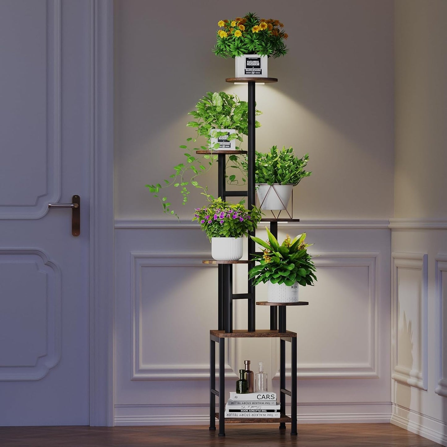 Plant Stand Indoor with Grow Light,6-Tiered Tall Plant Stand Indoor, Metal Plant Shelf with Adjustable Light, Ideal for