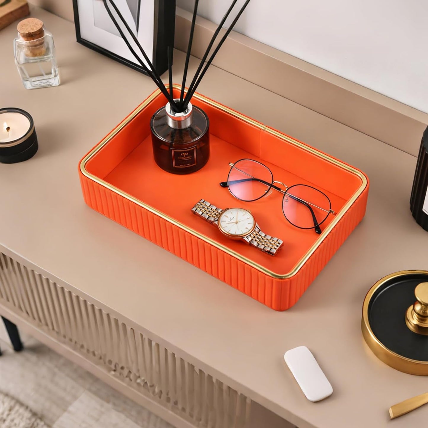PU Leather Valet Tray / Orange