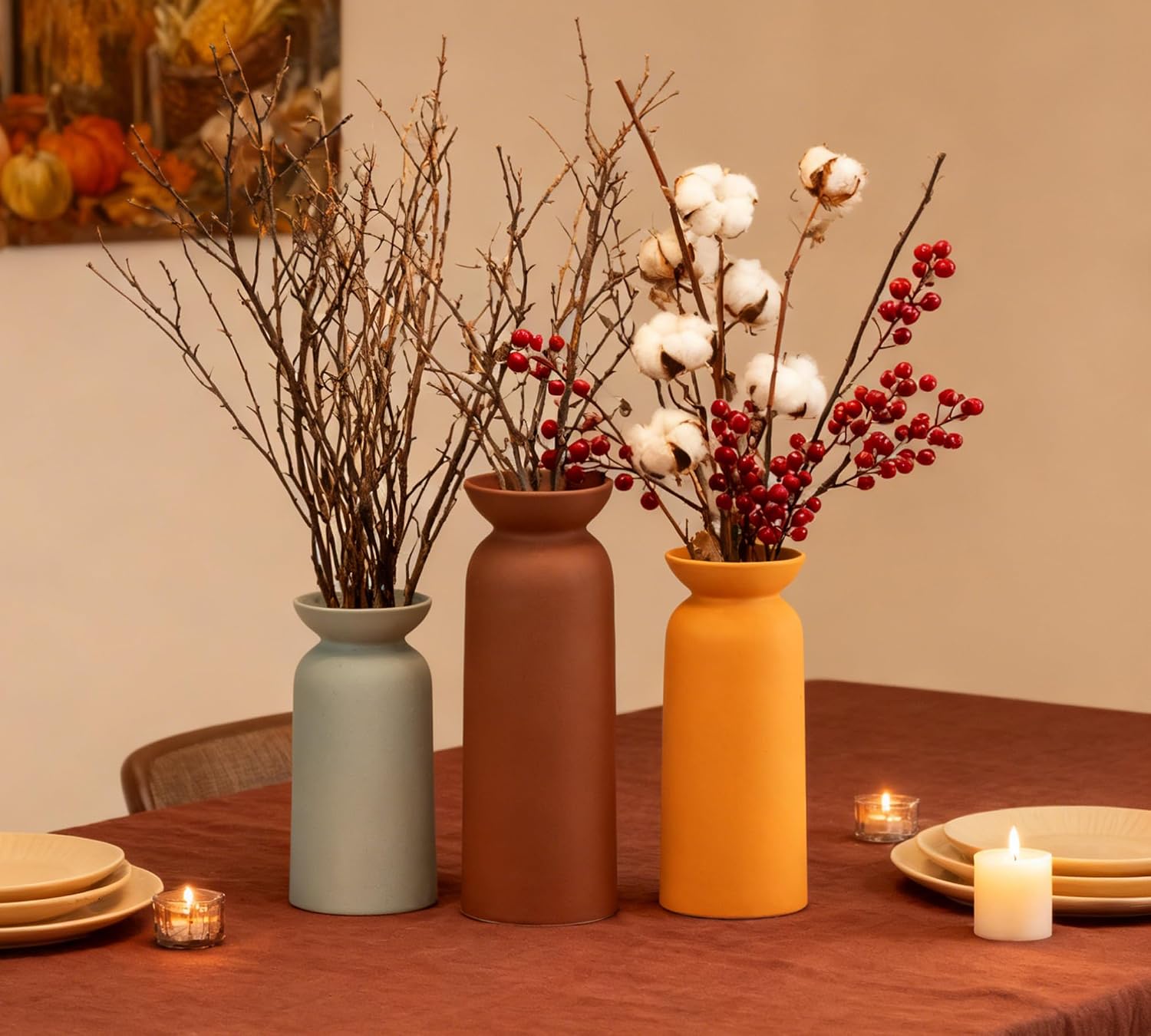 Modern Ceramic Vase / 12 Brown/yellow/green / Set of 3