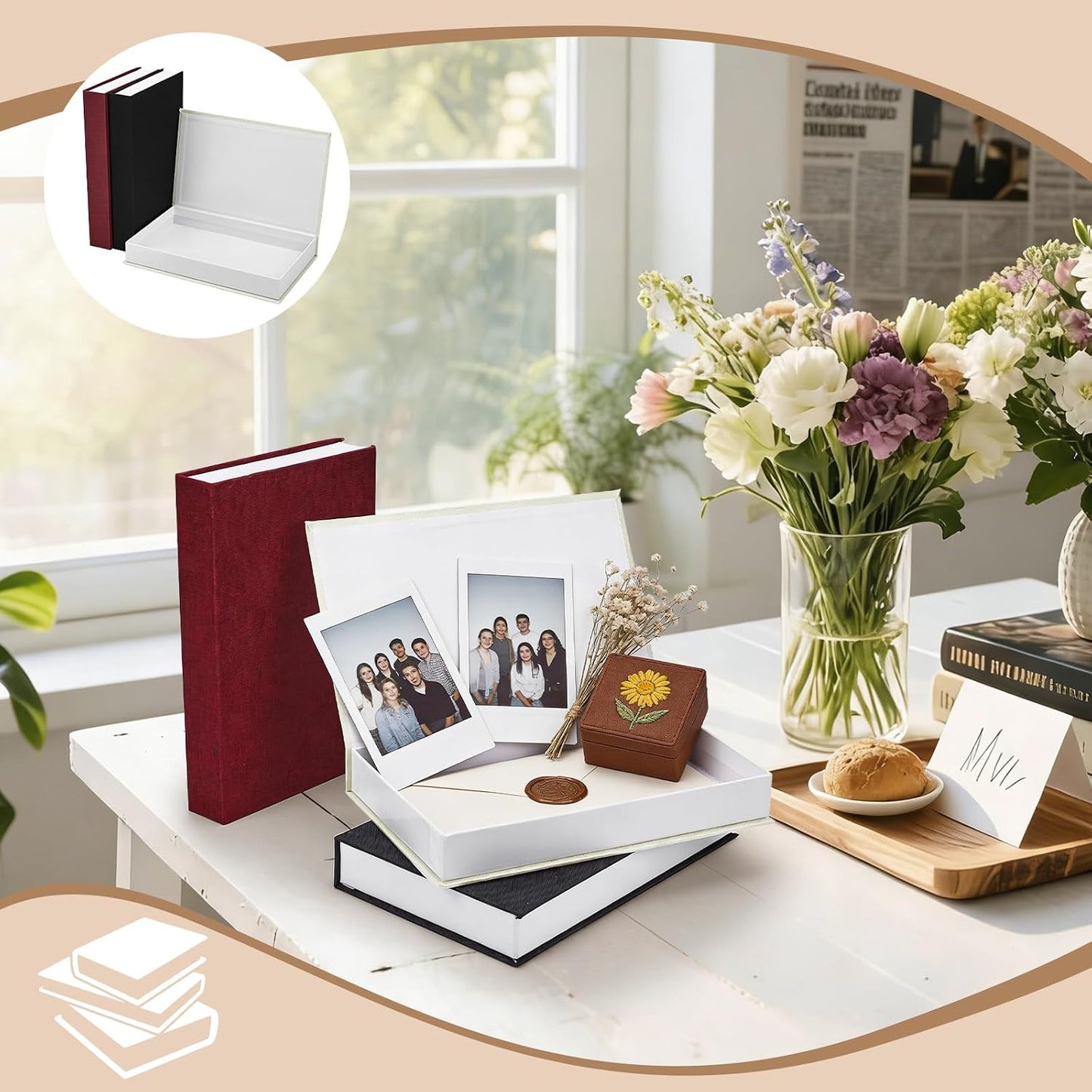 Decorative Book Boxes Modern Neutral Linen Book Box Faux Book Storage Box Magnetic Hollow / Set of 3