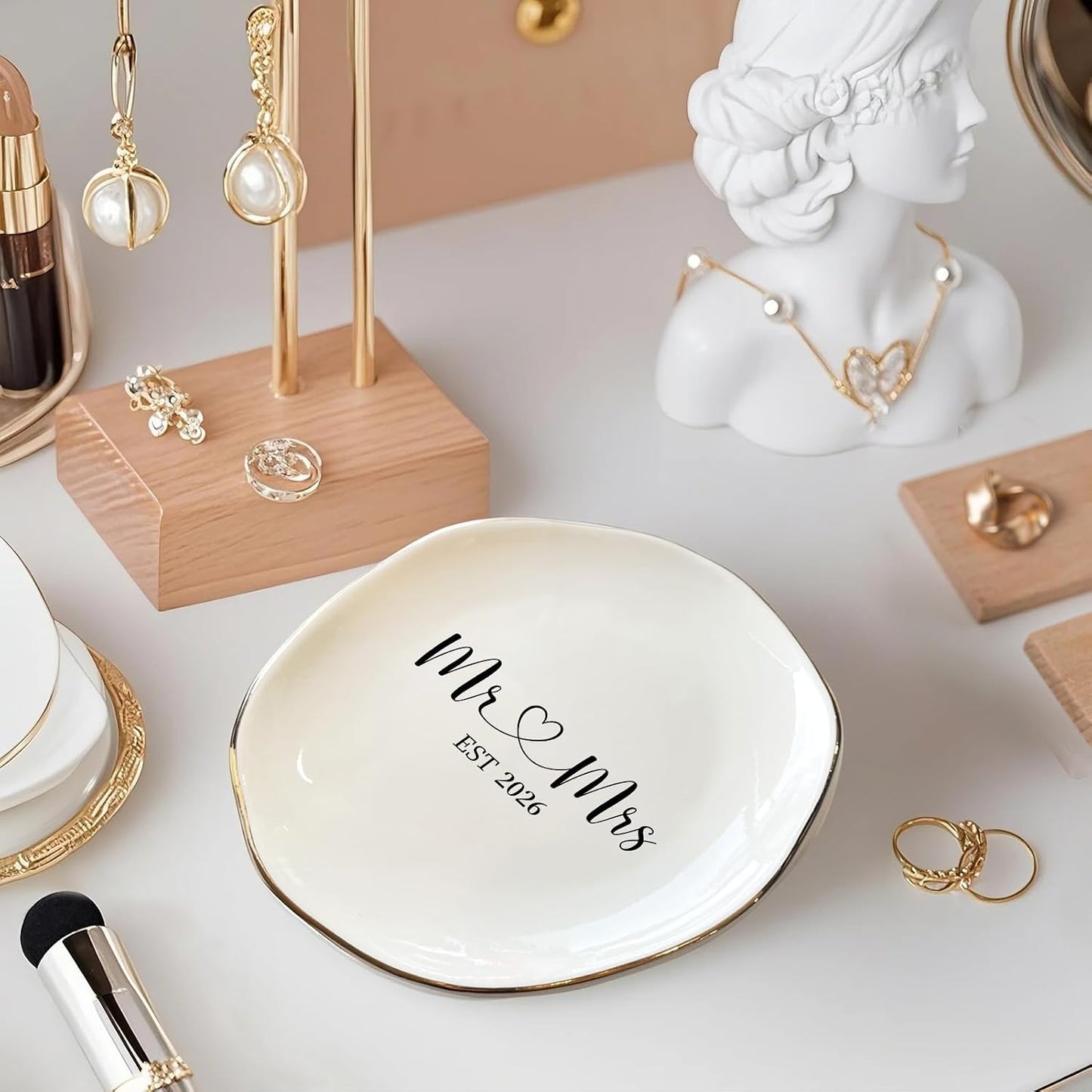 Elegant Ceramic Ring Holder for Engagement / Mr & Mrs EST 2026