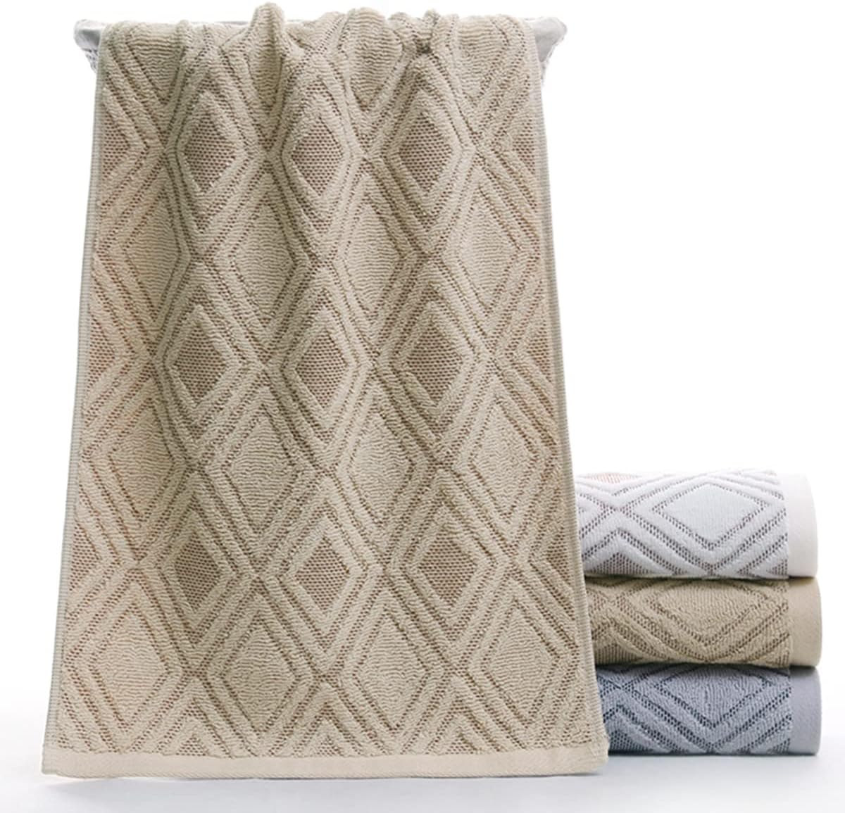 Hand Towels Set of 4 Diamond Pattern 100% Cotton Absorbent Soft Decorative Towel for Bathroom (Brown)
