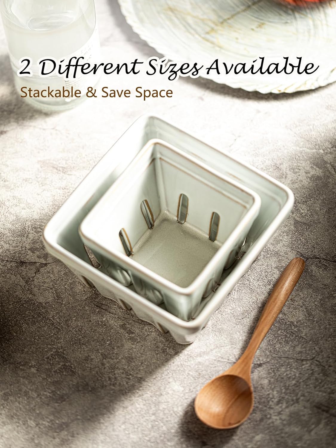 Ceramic Berry Basket / White / Square-4.0 Inch / Set of 2