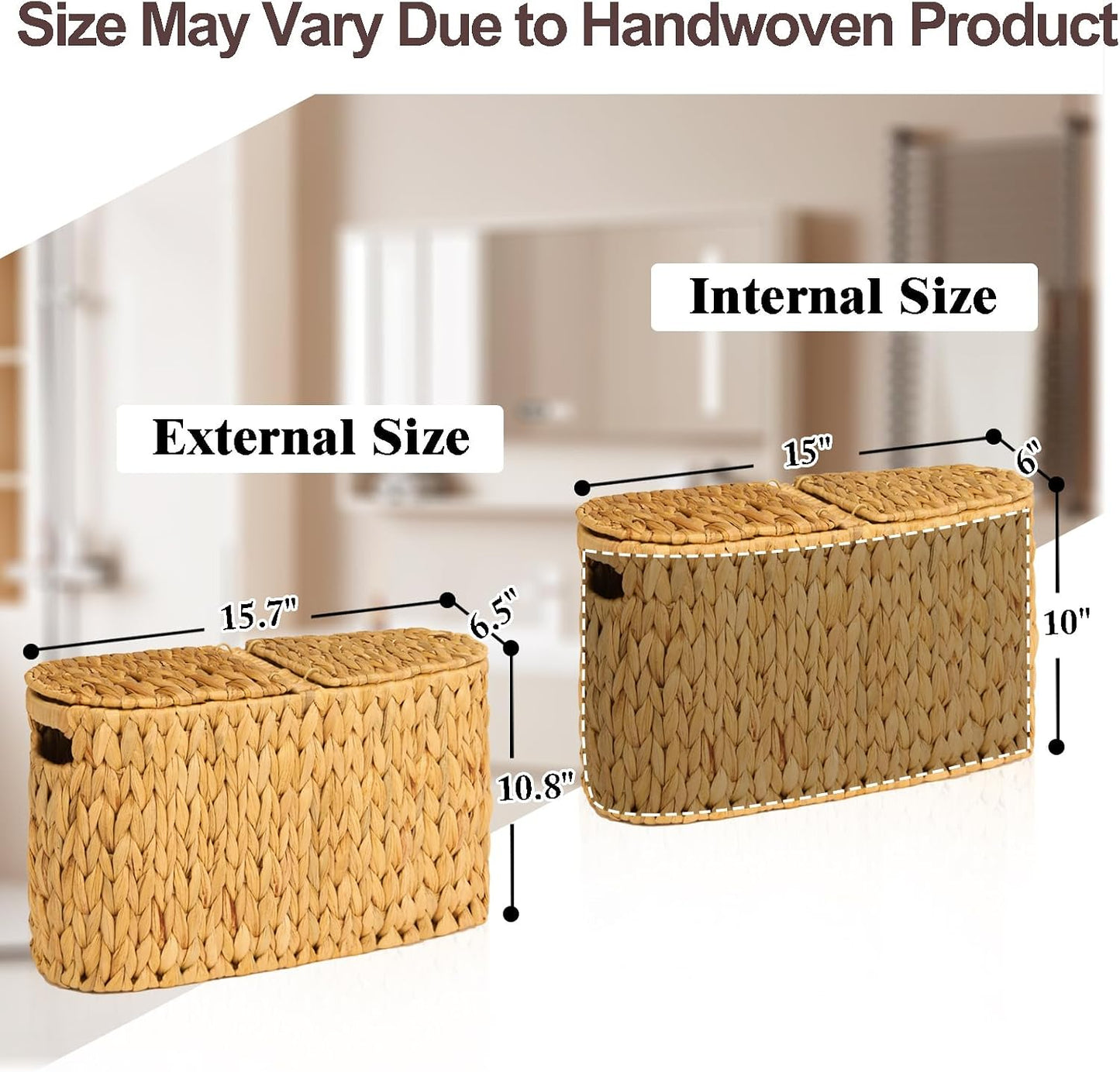 FairyHaus Wicker Toilet Paper Storage Basket with Lid & Handles, 6 Rolls Handwoven Toilet Paper Holder with Storage
