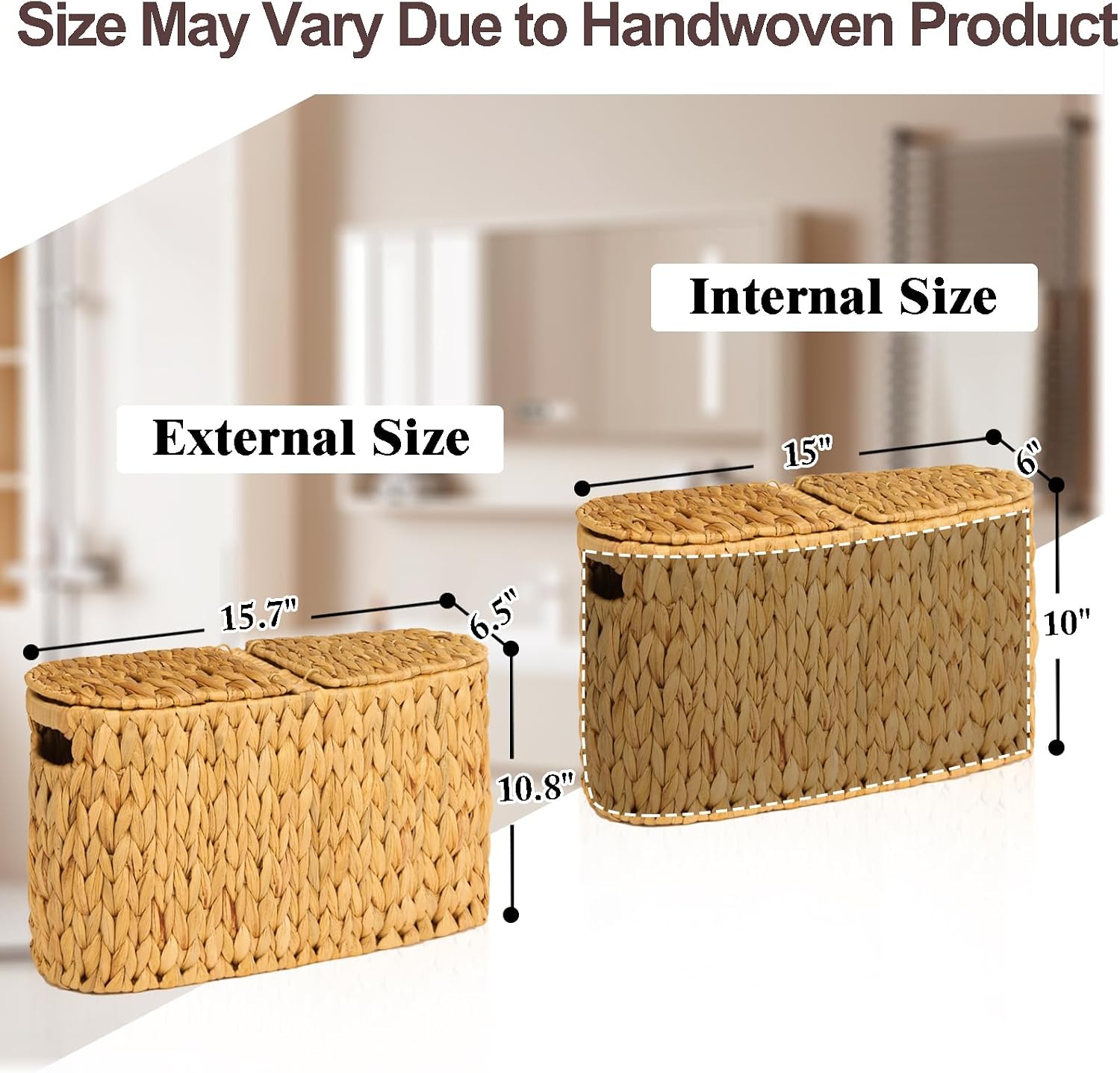FairyHaus Wicker Toilet Paper Storage Basket with Lid & Handles, 6 Rolls Handwoven Toilet Paper Holder with Storage