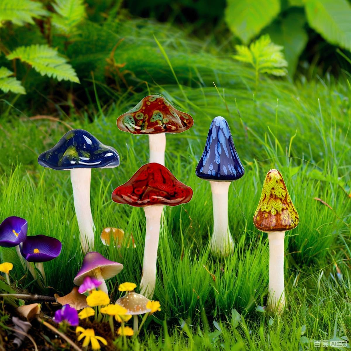 Ceramic Mushrooms / Mushroom Decor / 5 Inch / Set of 6