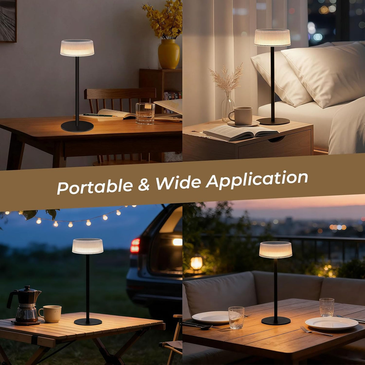 Lacasa Rechargeable Cordless Table Lamp, 2 PCS Battery Operated Solar Table Lamps Outdoor 4000mAh IP67 Waterproof