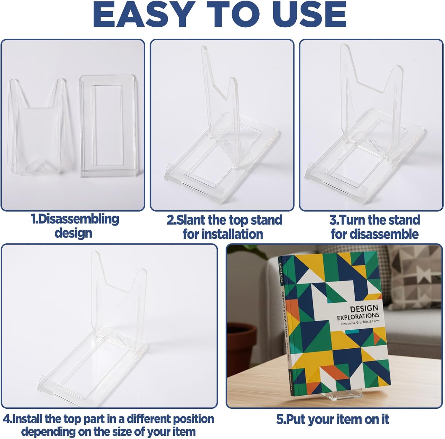 Adjustable Display Holder Acrylic Book Stand for Display Easel Collector Stand / Clear / Set of 30