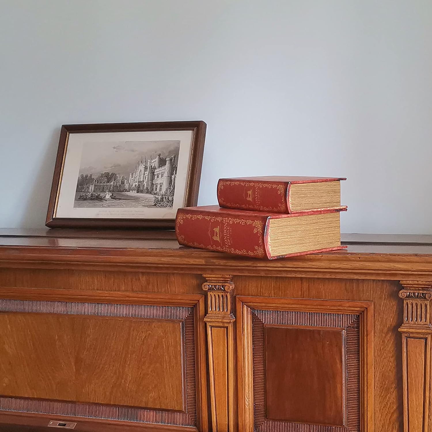 Decorative Book Box Antique Wooden Realistic Faux Wood Storage Set / London Bridge / Set of 2