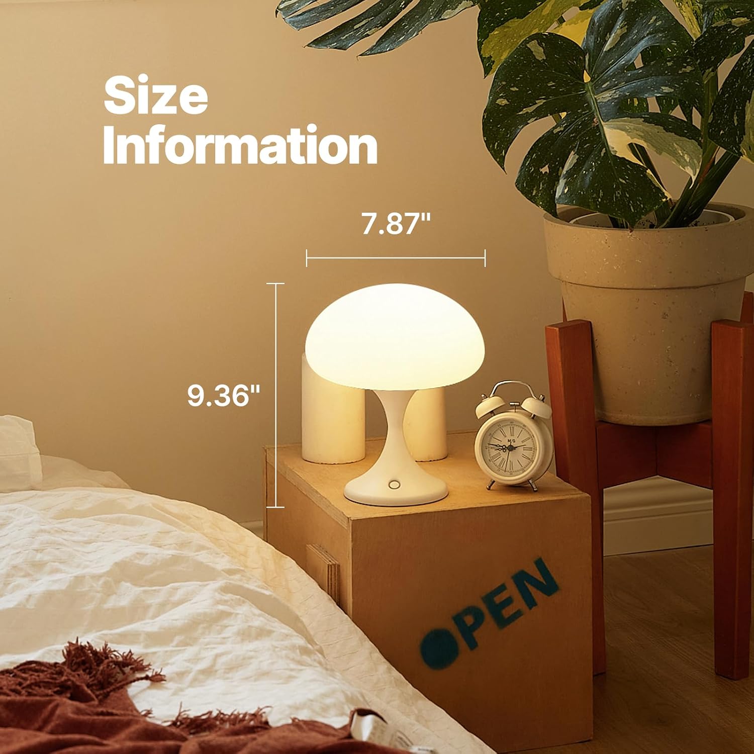 Mushroom Lamp, 5W LED Cordless Rechargeable Table Lamp with Glass Shade, Small Retro Dimmable Touch Light with 3 Color