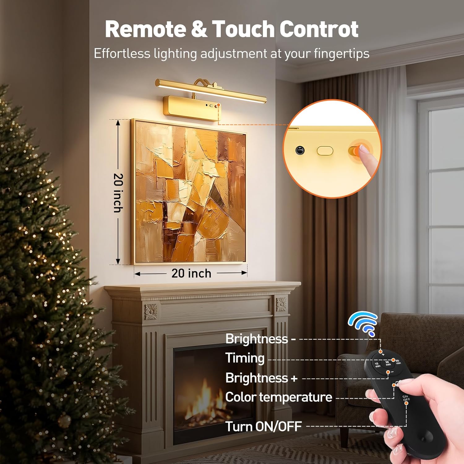 Picture Light, 15.35inch Wireless Picture Lights for Wall Rechargeable, 5400mAh Battery Wall Light with Remote, 3 Color