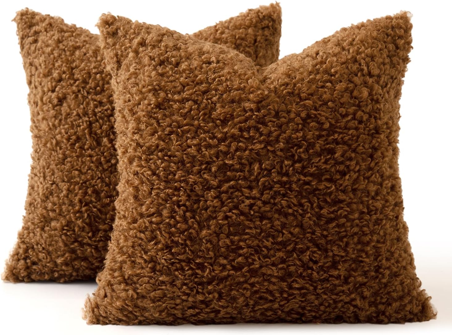 Faux Fur Throw Pillow Covers Boucle Decorative Sherpa Pillow Covers / 18 x 18 / Bronze / Set of 2