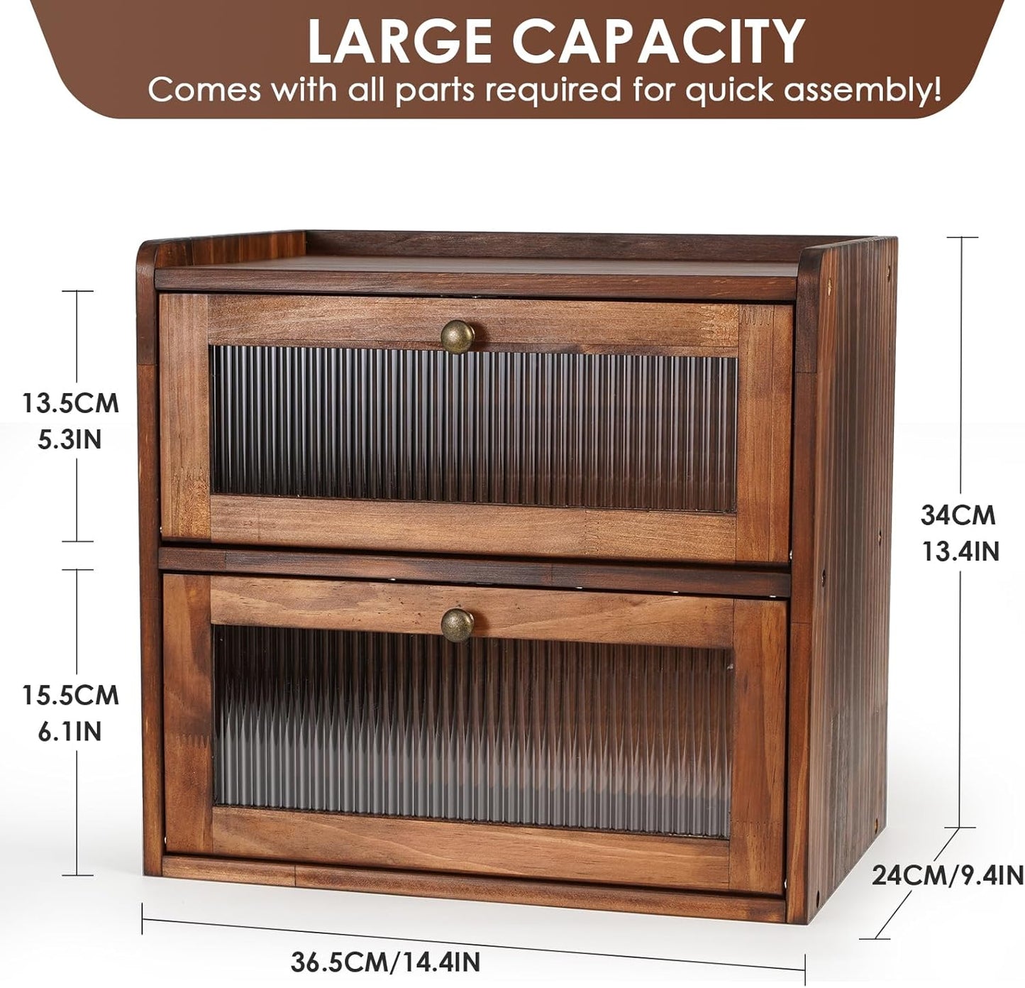 Sunhoo Bread Box for Kitchen Countertop Wooden Bread Storage Container Bin 2 Layer Breadbox Holder Large Capacity