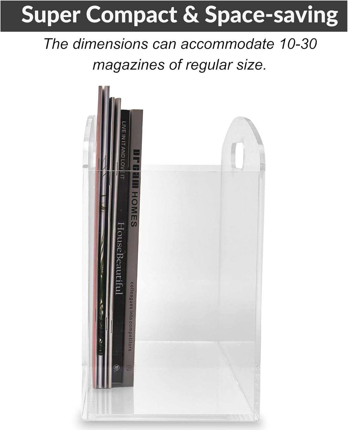 Magazine Rack - Clear Acrylic Magazine Holder, Acrylic Newspaper Stand Organizer with handles, Modern Lucite Magazine