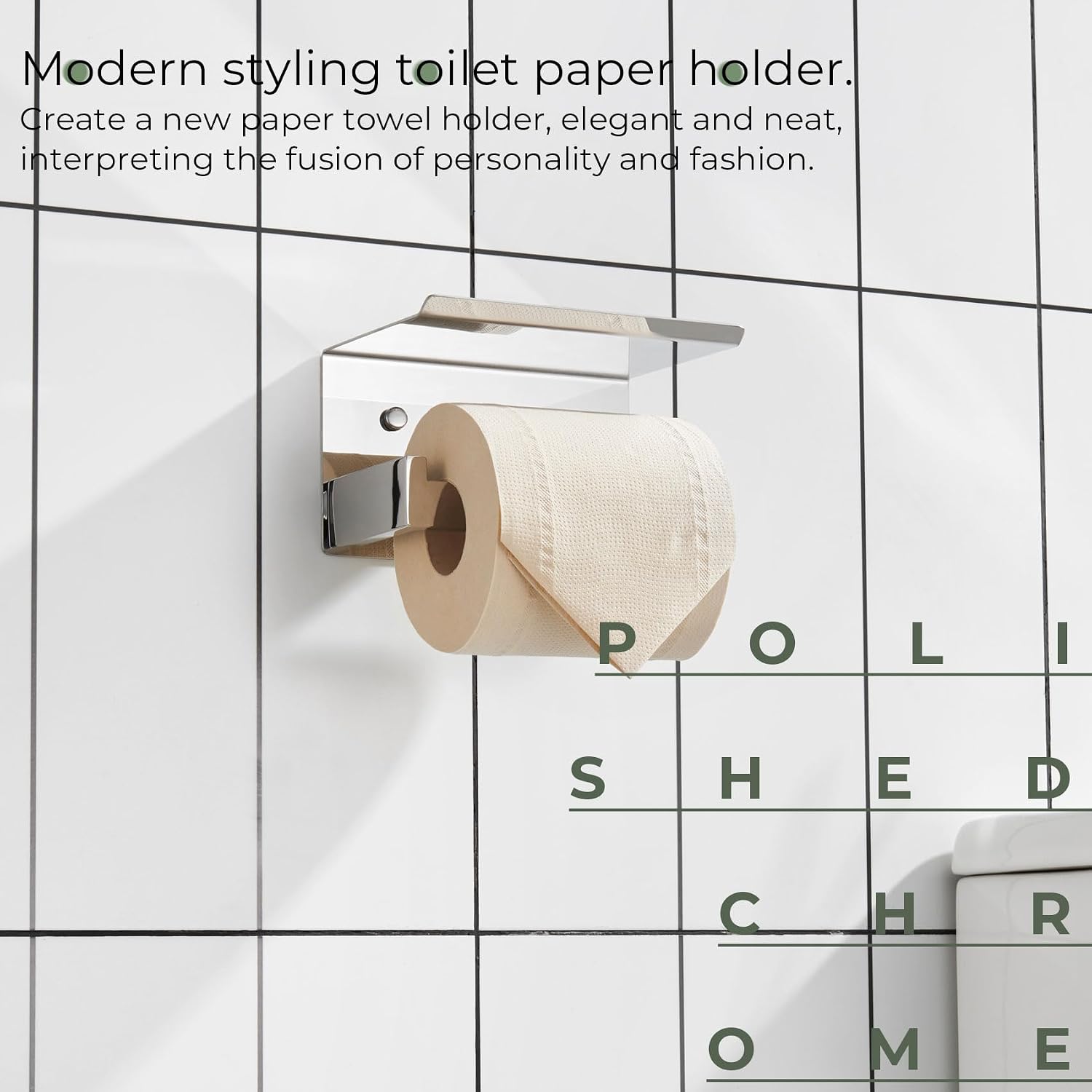 KOKOSIRI Toilet Paper Holder with Shelf Chrome Bathroom Toilet Roll Holder for Restroom T-304 Stainless Steel Wall