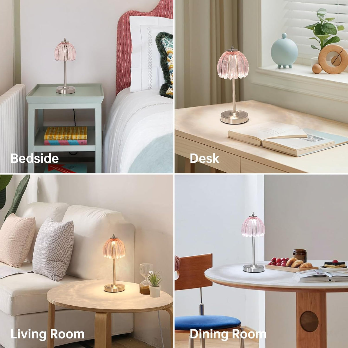 Shenmoyl Tulip Table Lamp with 5200mAh Battery & Touch Control, Cordless Small Table Lamp with 3 Colors, Dimmable