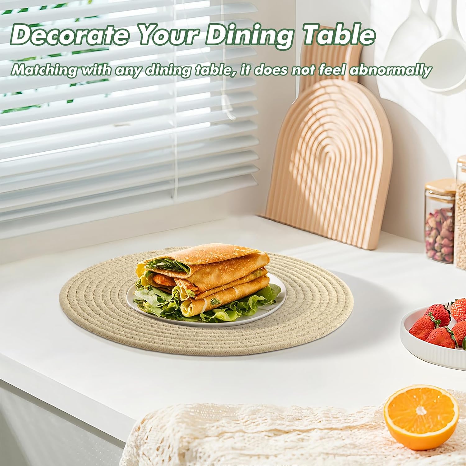 Round Woven Placemats Set of 8 Heat Resistant Placemats 13.5 Inches Farmhouse Cotton Rope Place Mats for Dining Tables