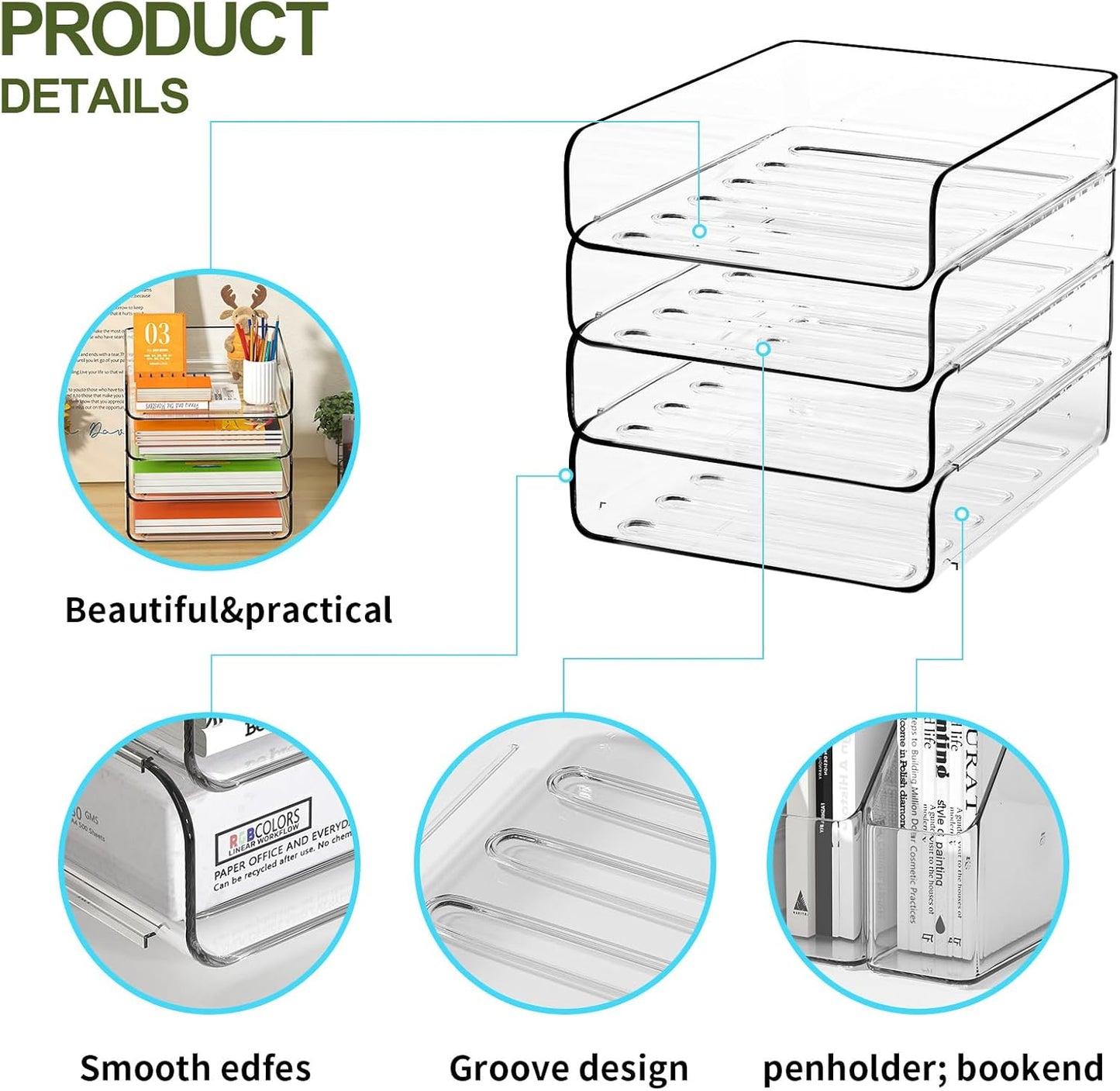 4-Tier Acrylic Paper Tray Organizer / 4-tier-vertical / 12.6 x 9.6 x 11 / Clear