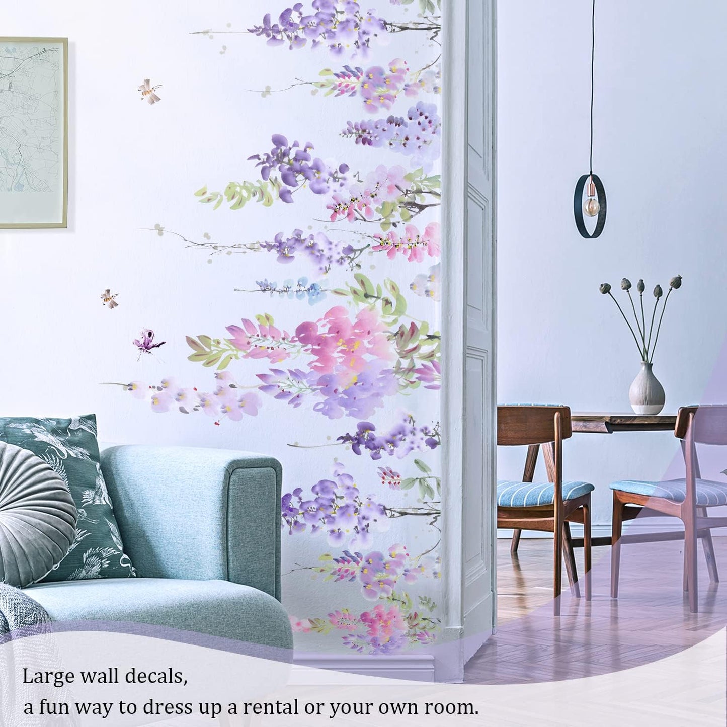 Large Hanging Floral Vinyl Wall Stickers / Flower Purple