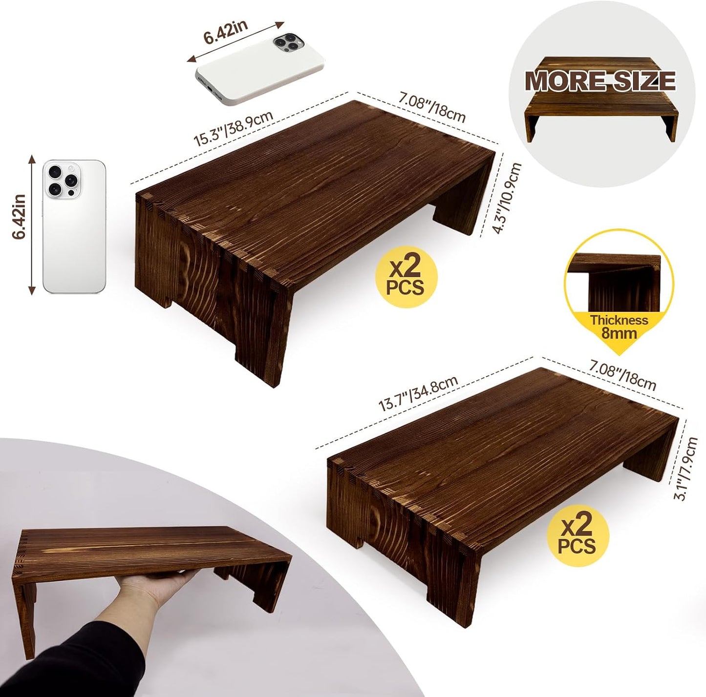 Yikaroeli 4Pcs Large Display Riser Wood Risers Cupcake Display Stand 2 Tier Racks Rectangular, 2 Set Perfume Decorative