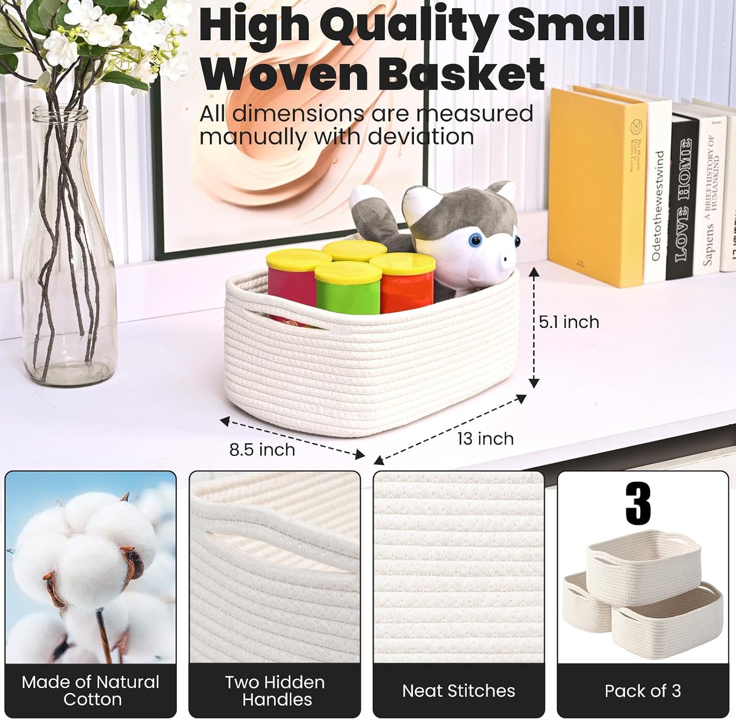 Organizing Baskets / Small Basket for Gifts Empty / 13 x 8.5 x 5.1 / Off White