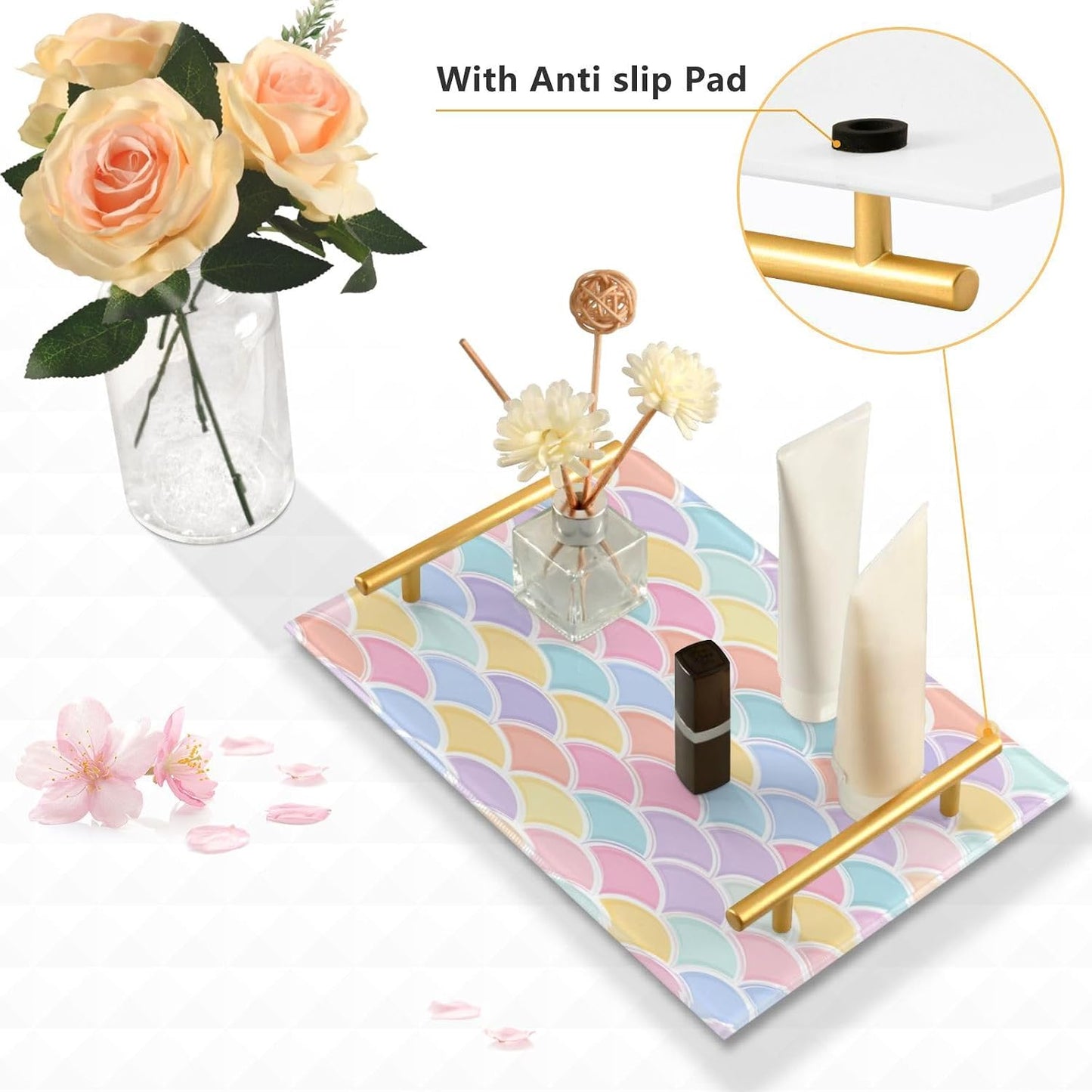 Serving Tray / Handles Bathroom Tray Vanity Trays / Rainbow Mermaid Scale