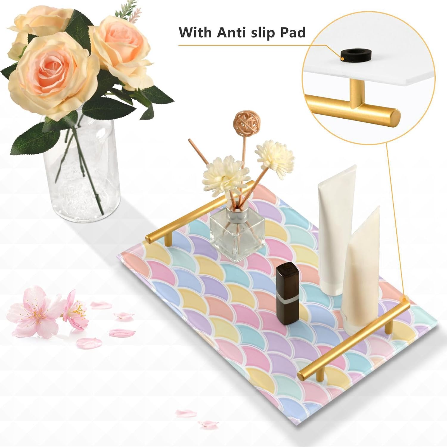 Serving Tray / Handles Bathroom Tray Vanity Trays / Rainbow Mermaid Scale