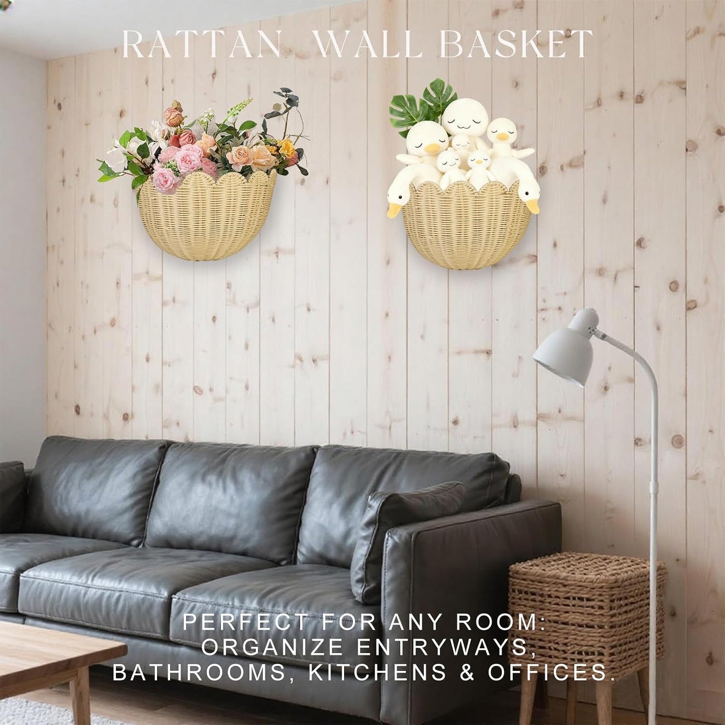 in.Hand-woven by of intangible cultural Rattan Hanging Basket Woven / 15.7 x 10 x 8 / Set of 2