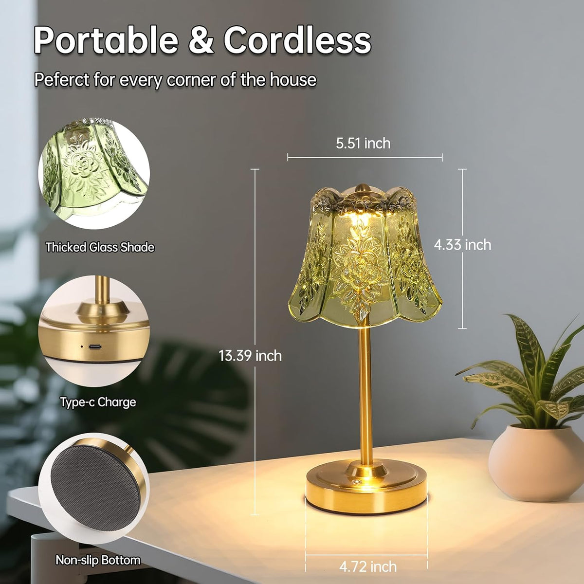 Shenmoyl Set of 2 Cordless Touch Table Lamp with 5200mAh Battery - 3 Adjustable Color Temperatures & Dimmable