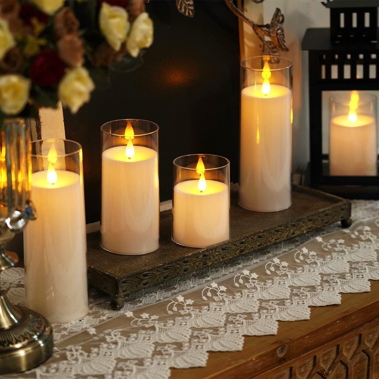 Homemory Pure White Flickering Flameless Candles, Battery Operated Acrylic LED Pillar Candles with Remote Control and