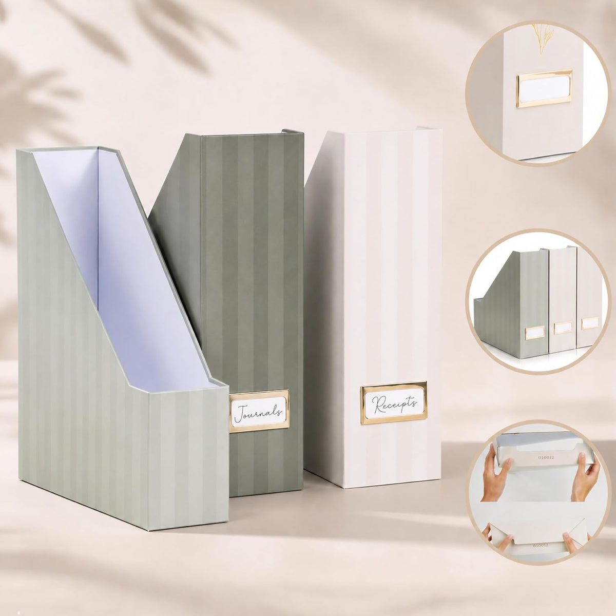 Beautiful Magazine Holder Set of 3 - Sturdy File Holder for Desk or Shelves | The Perfect Office & Work Storage to