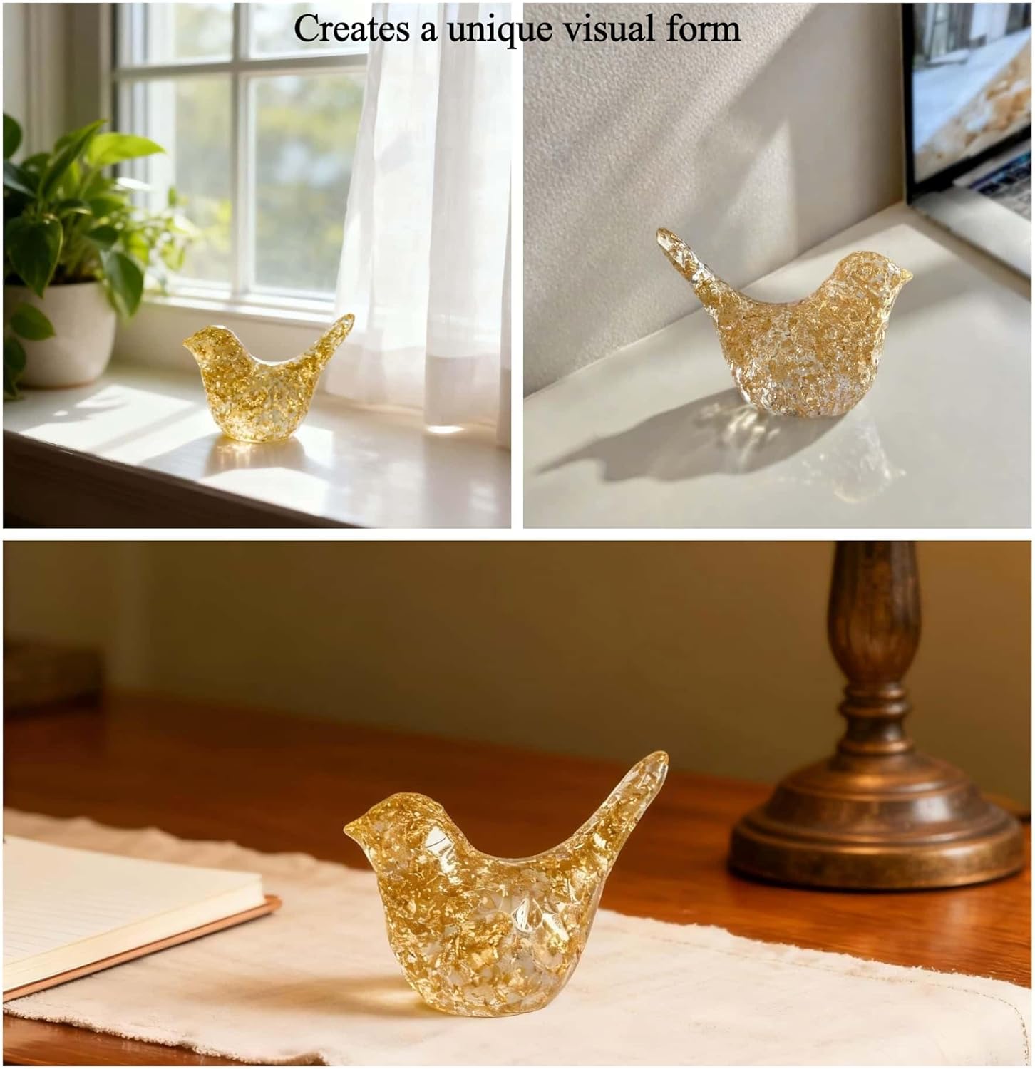 Goldfoil Glitter Bird Figurines Staue Minimalist Home Decor Accents / Gold Glitter