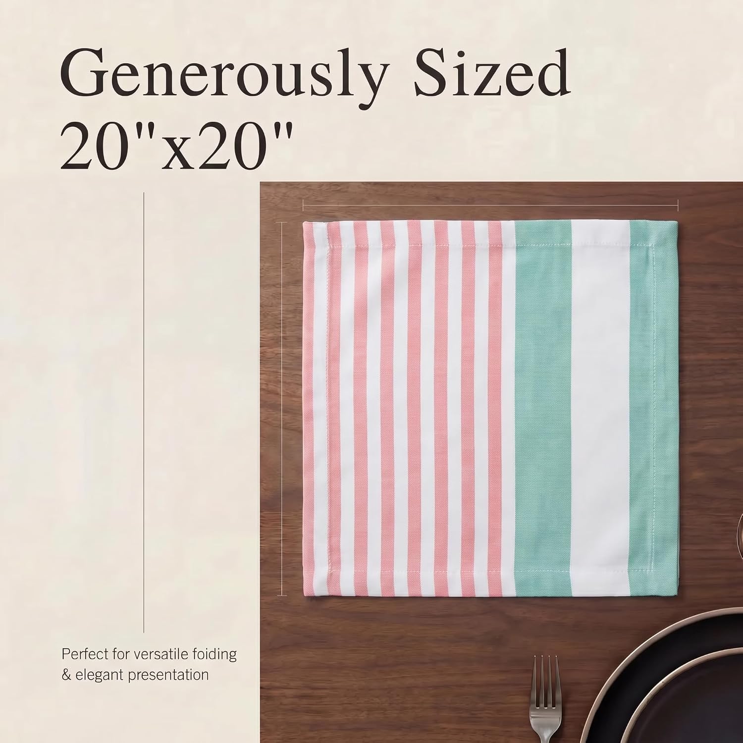 Urban Villa Cloth Napkins Cotton 20x20 (Set of 12) Ruby Green Stripes