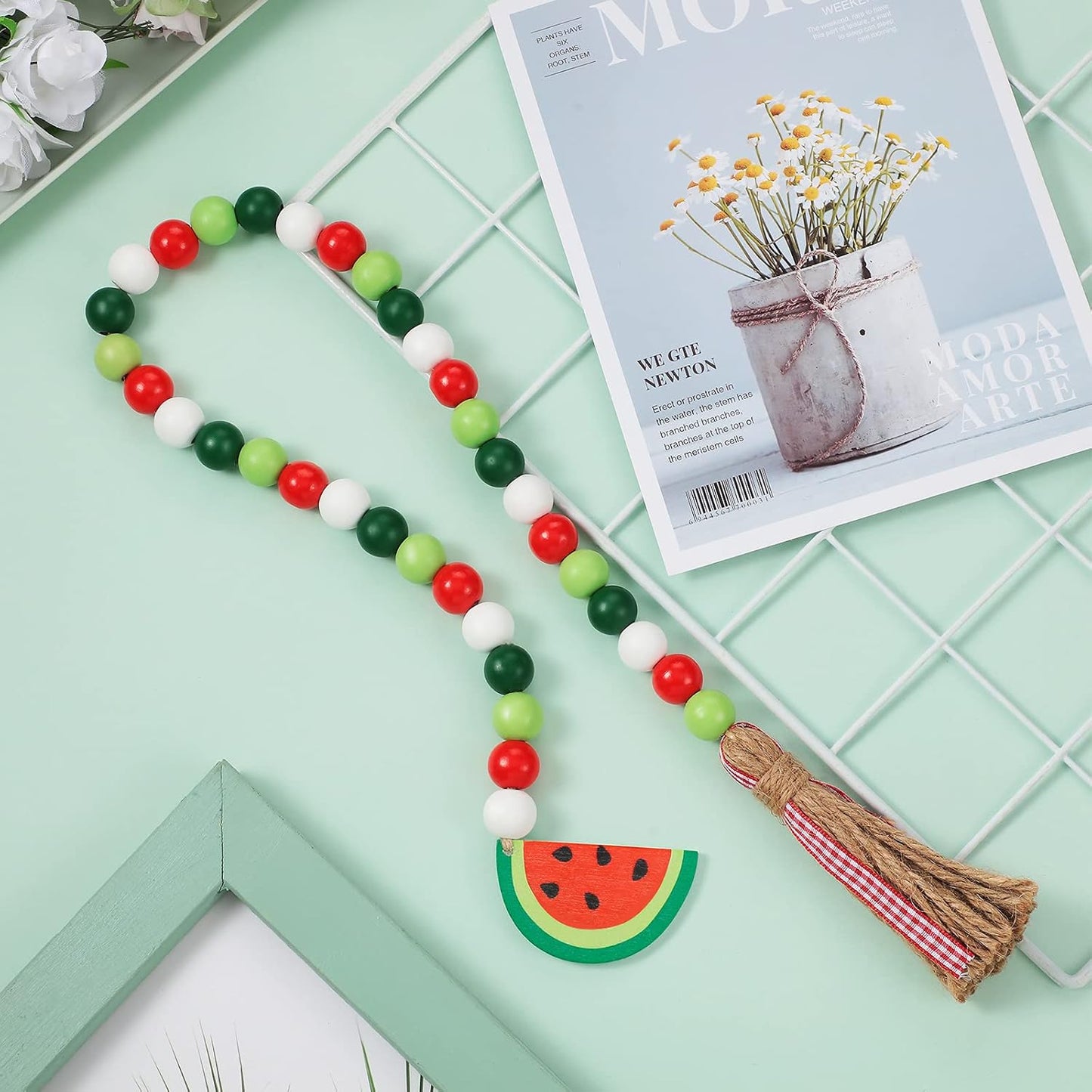 Fresh Color Watermelon Wood Bead Garland Summer Decor / Set of 2