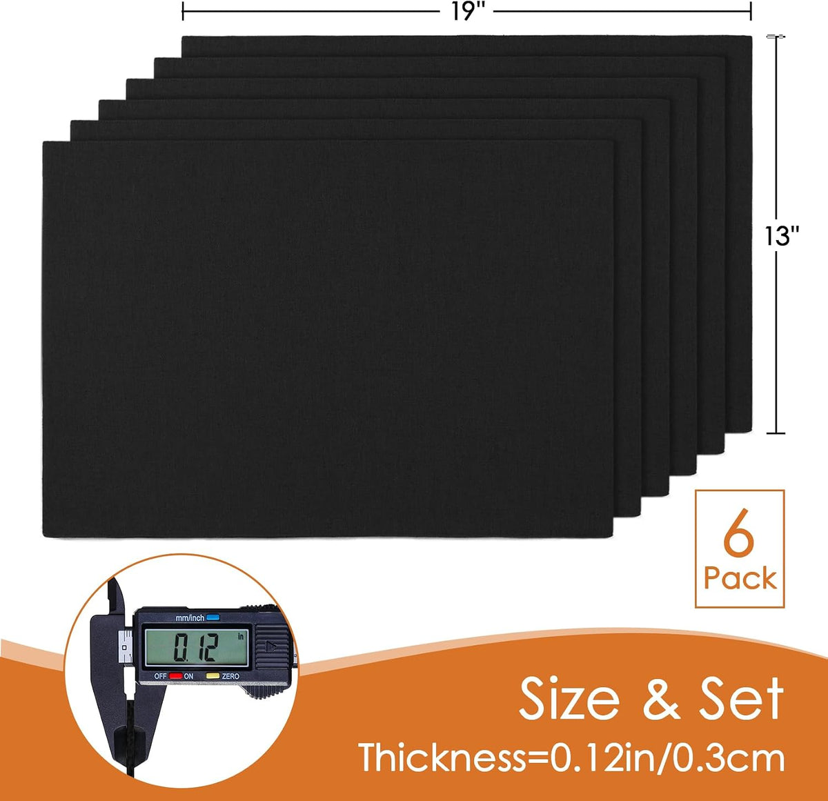 MANSPHIL Black Cloth Placemats Set of 6 Double Layer Thick Fabric Table Mats Faux Linen Place Mats Heat Resistant