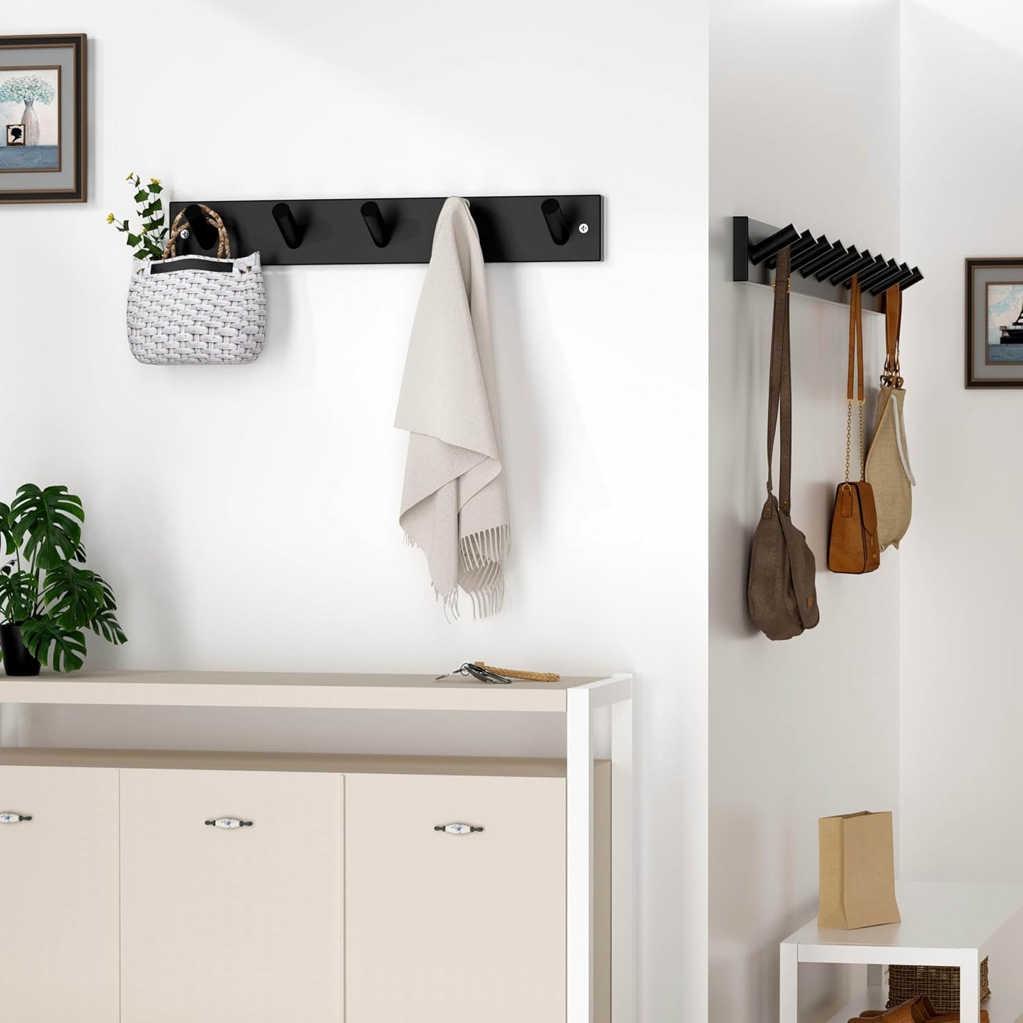 SKOLOO Coat Rack Wall Mount 17 inch, 5 Hooks, Bamboo, Shaker Style, Black | Wooden hooks for wall, painted finish