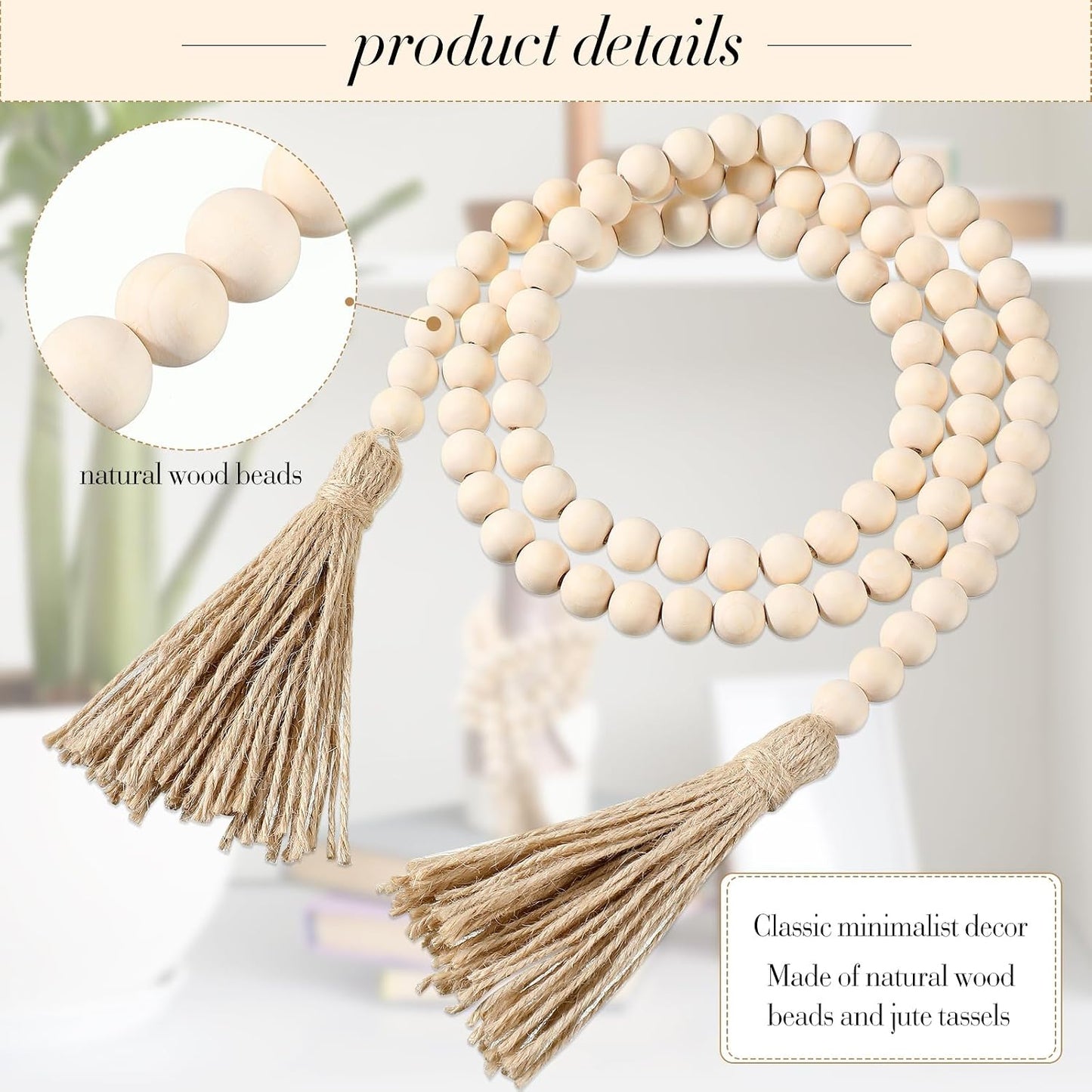 58'' Bead Garland / Wood / Set of 6
