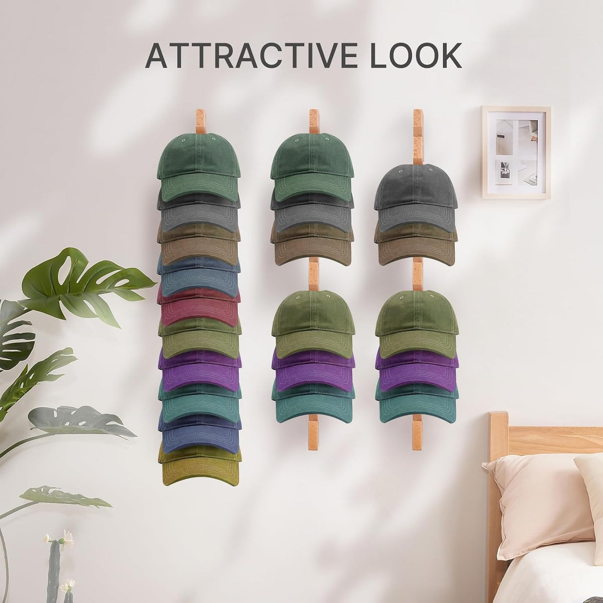 3 Pack Beech Wood Hat Rack for Wall – 10 Hooks Baseball Cap Organizer | Vertical Hats Hooks & Display Holder Storage