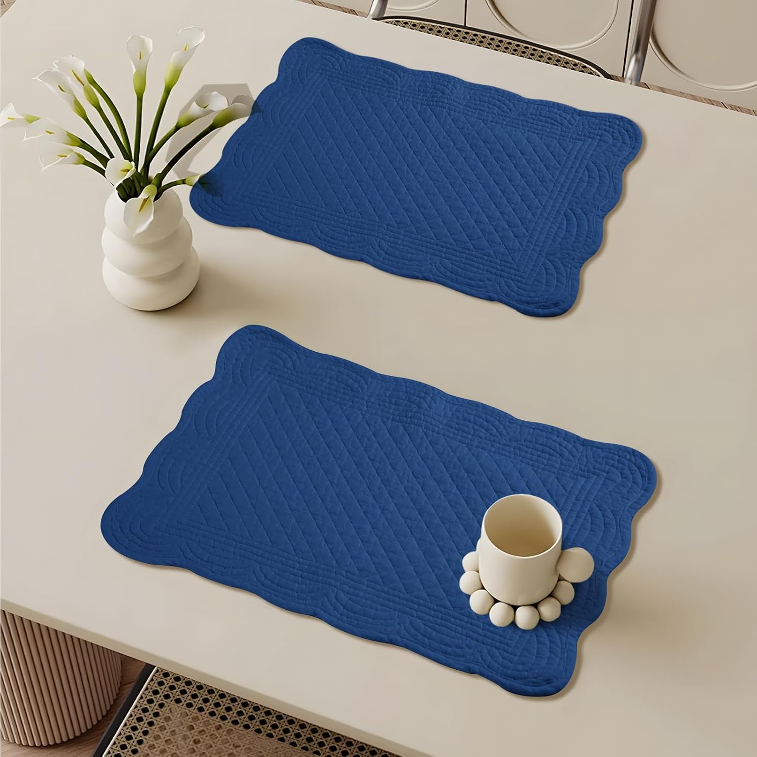 6 PC Quilted Placemats, 18"X13"Extra Large Cotton Placemats Set of 6, 100% Cotton Fabric Washable Cloth Table Mats for
