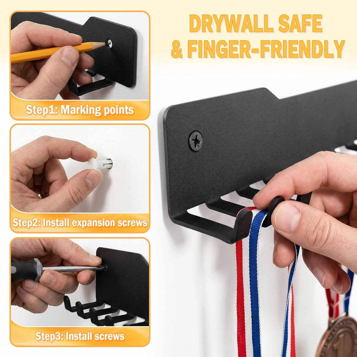 24-30 Inch Medal Hanger Display, Wall Mount Metal Ribbon Holder | Holds 60-100+ Medals, Supports 45 Lbs Capacity